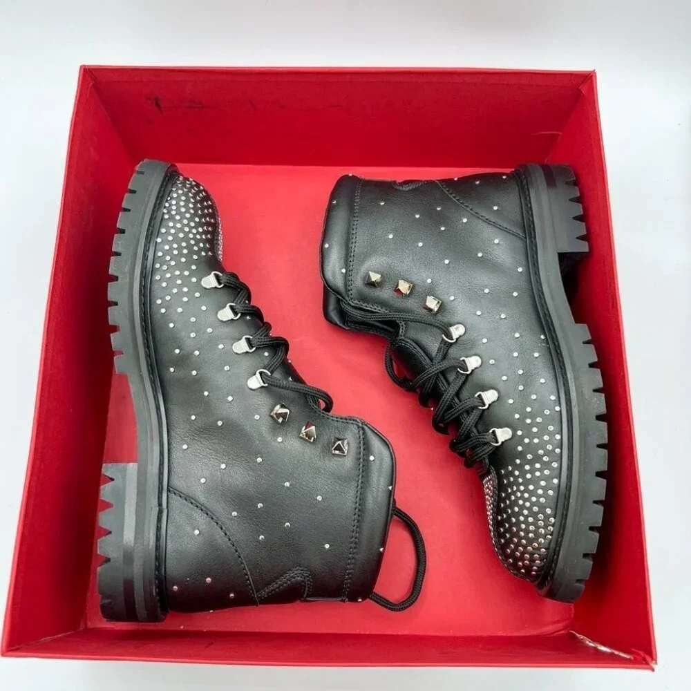 Valentino Garavani Black Rockstud Ankle Hiking Boots - Picture 5 of 12